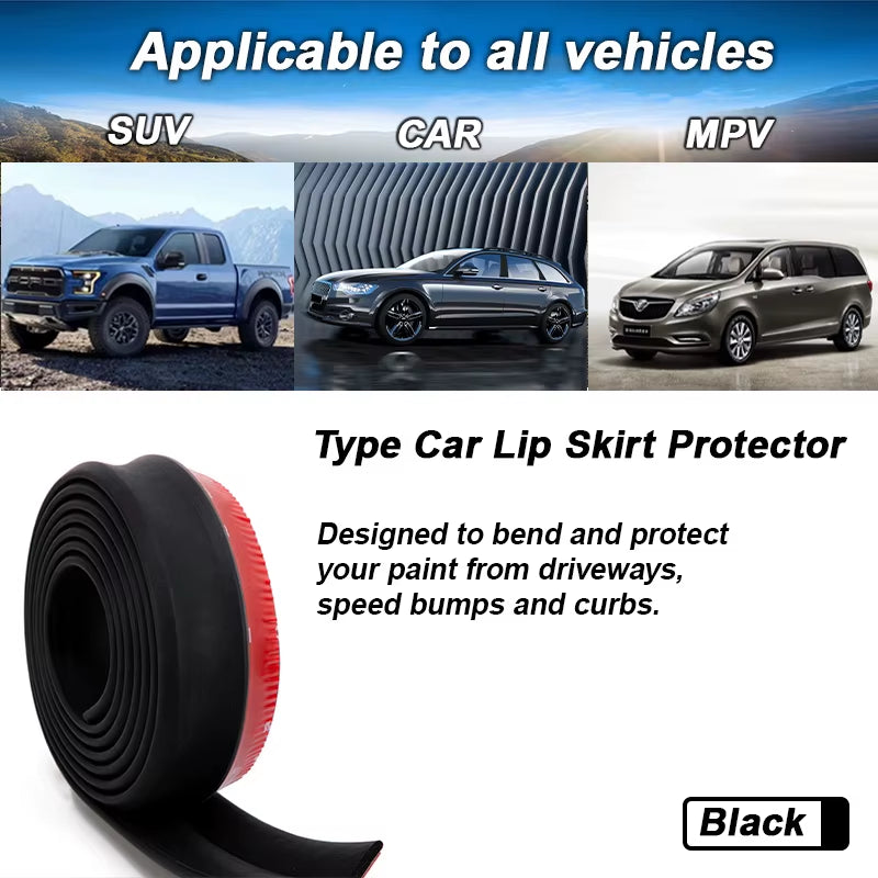 Universal Car Front Bumper Lip Rubber 2.5M/98.43In Bumper Protector Black Bumper Lip Strip Car Side Skirt Direct Tailoring