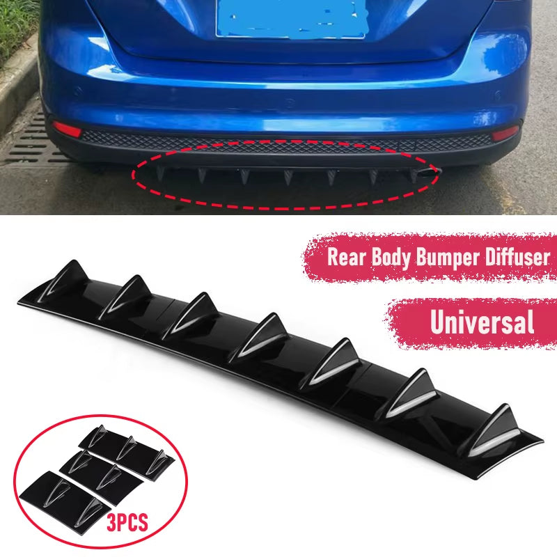 New Style Universal Rear Bumper Spoiler Diffuser Gloss Black 7 Wing Shark Fin Style Lower Body Lip Car Modification