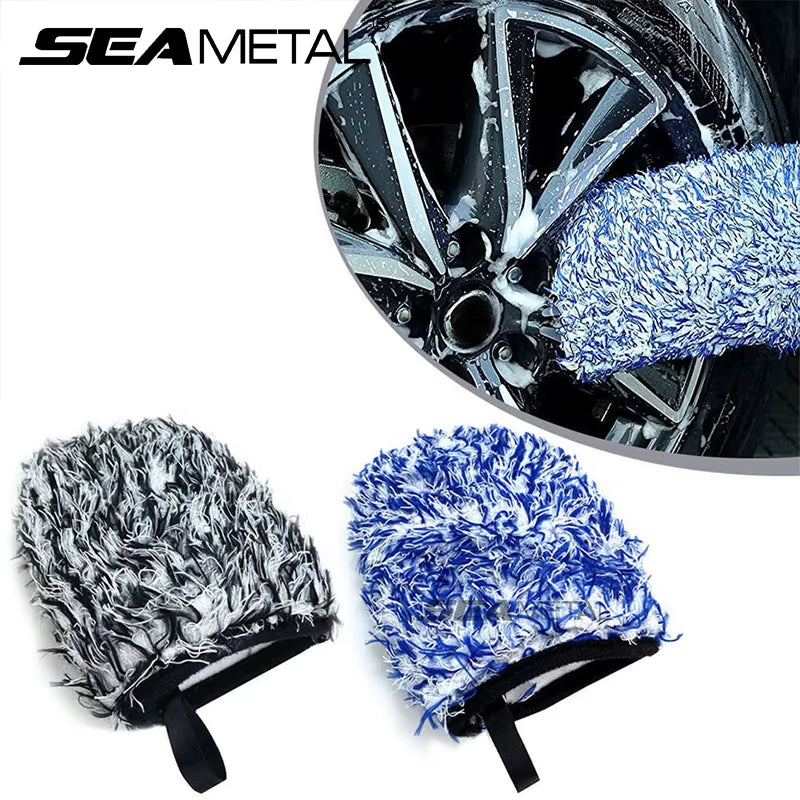 SEAMETAL Super Soft Car Microfiber Wheel Detailer Wash Glove Thickening Two-Sided Car Detailing Pocket Mitt Car Wash Products