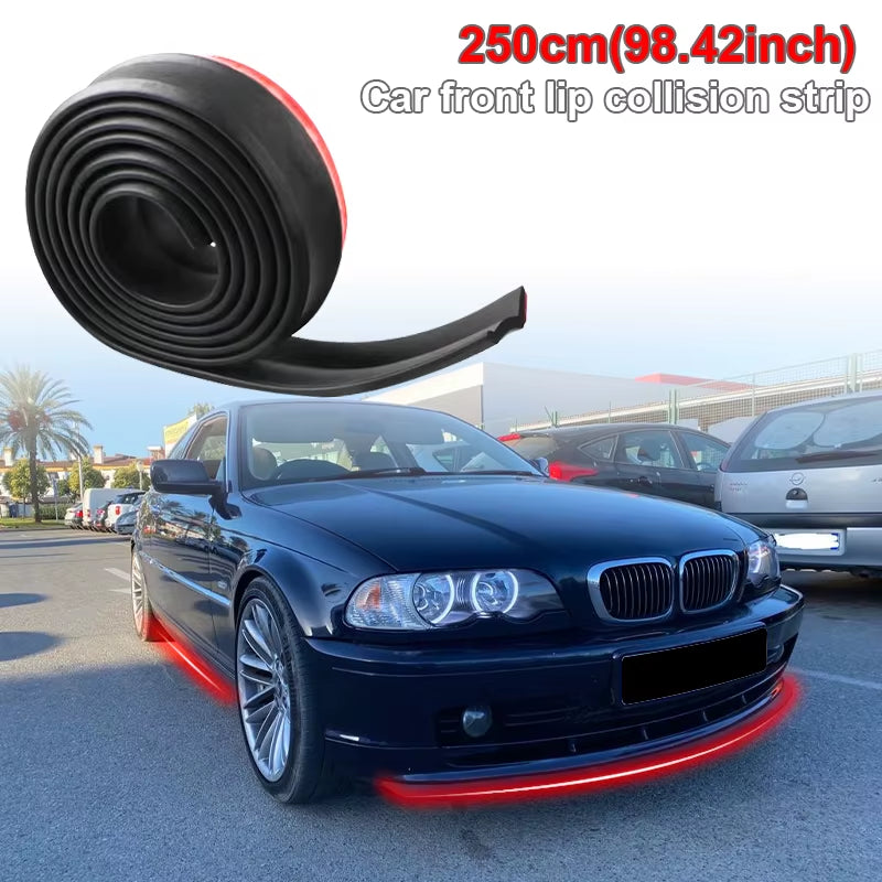 Universal Car Front Bumper Lip Rubber 2.5M/98.43In Bumper Protector Black Bumper Lip Strip Car Side Skirt Direct Tailoring