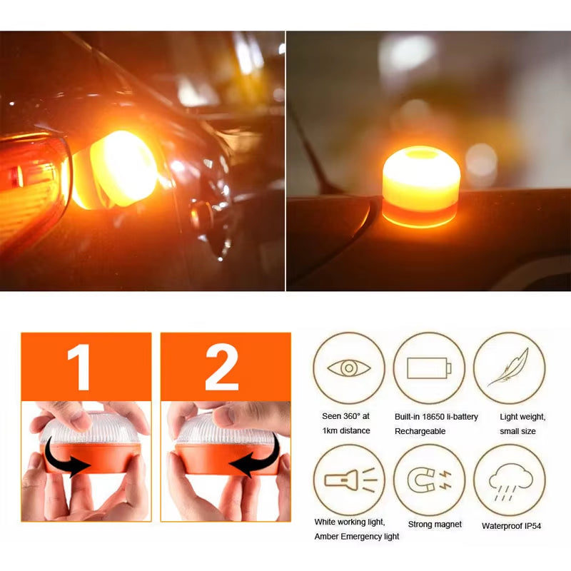 Led Car Emergency Light V16 Explosion Flashing Light Magnetic Induction Strobe Flashing Warning Light Safety Accessory