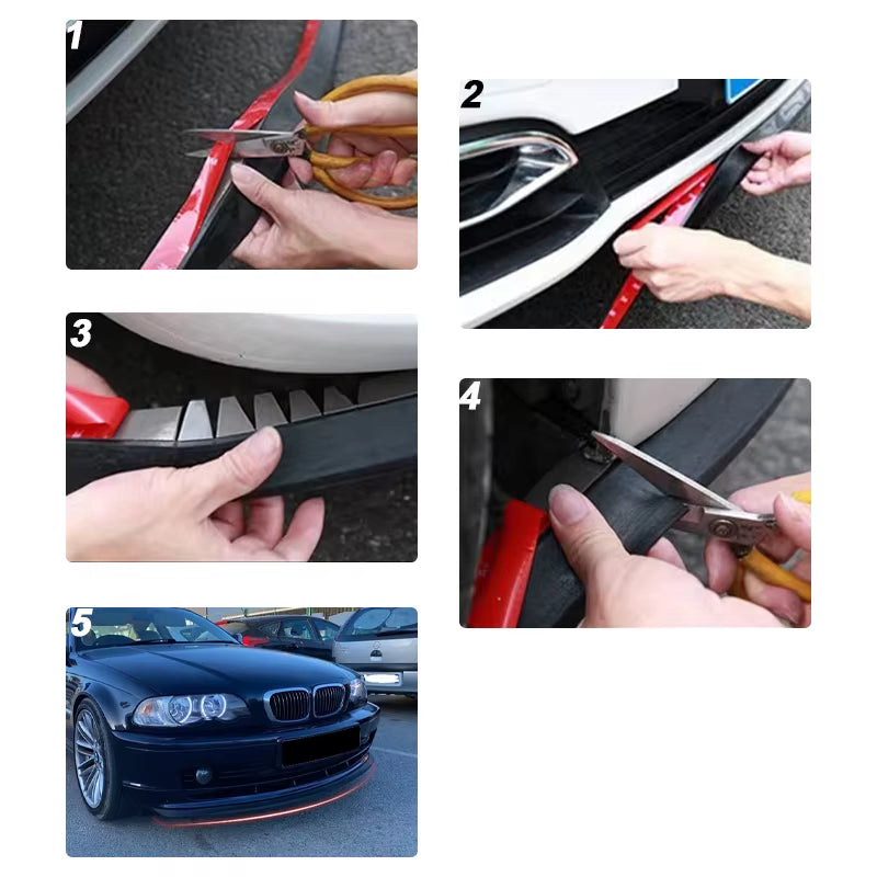 Universal Car Front Bumper Lip Rubber 2.5M/98.43In Bumper Protector Black Bumper Lip Strip Car Side Skirt Direct Tailoring
